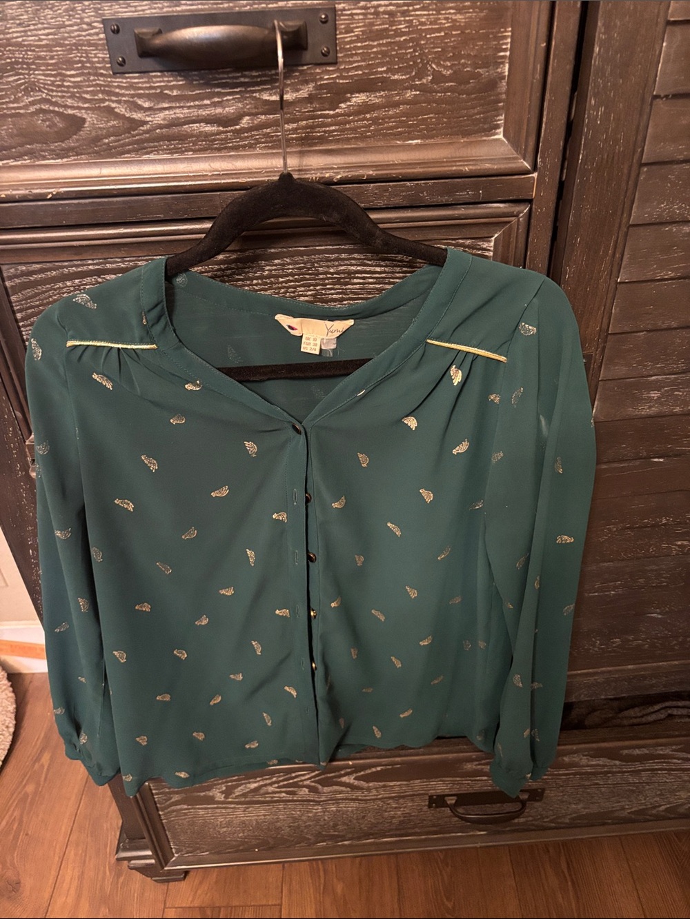 Xhilaration Teal Button-Front Blouse with Gold Foil Accent